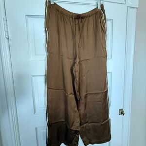 Olive Green Wide-Leg Track Pants with Contrast Side Stripe